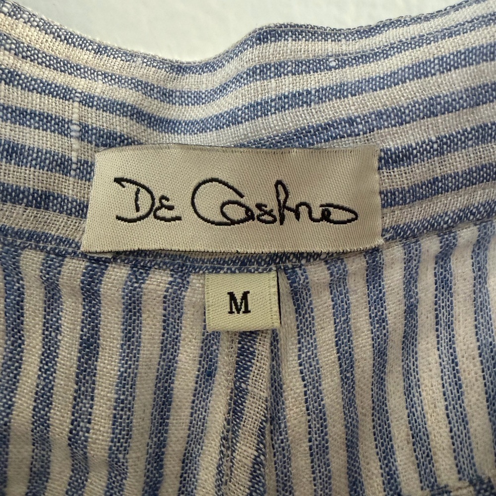 De Castro Blue White Striped 100% Linen Cropped Wide Leg Pants M - Picture 4 of 9
